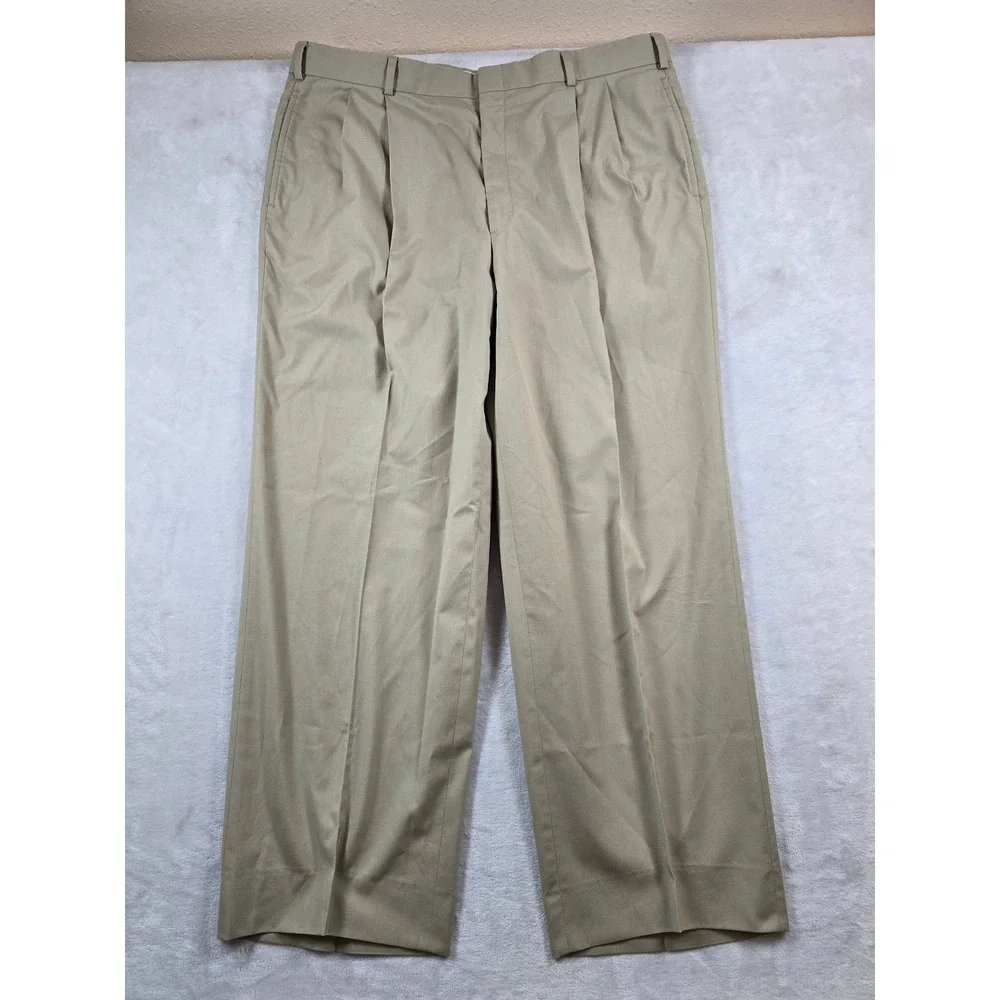 Brooks Brothers Cotton Blend Suit Mens 44L 2 Piece 38x29 Pleated Tan Classic